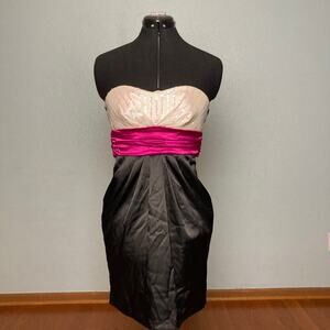1 XS Ruby Rox Satin White Black Pink Bow Belt Pocket midi Prom Formal dress